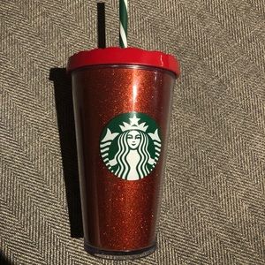 Starbucks red glitter 16 oz cup with lid and straw